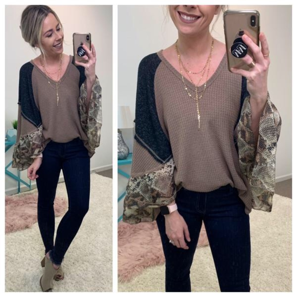 Snakeskin Flutter Sleeve Top